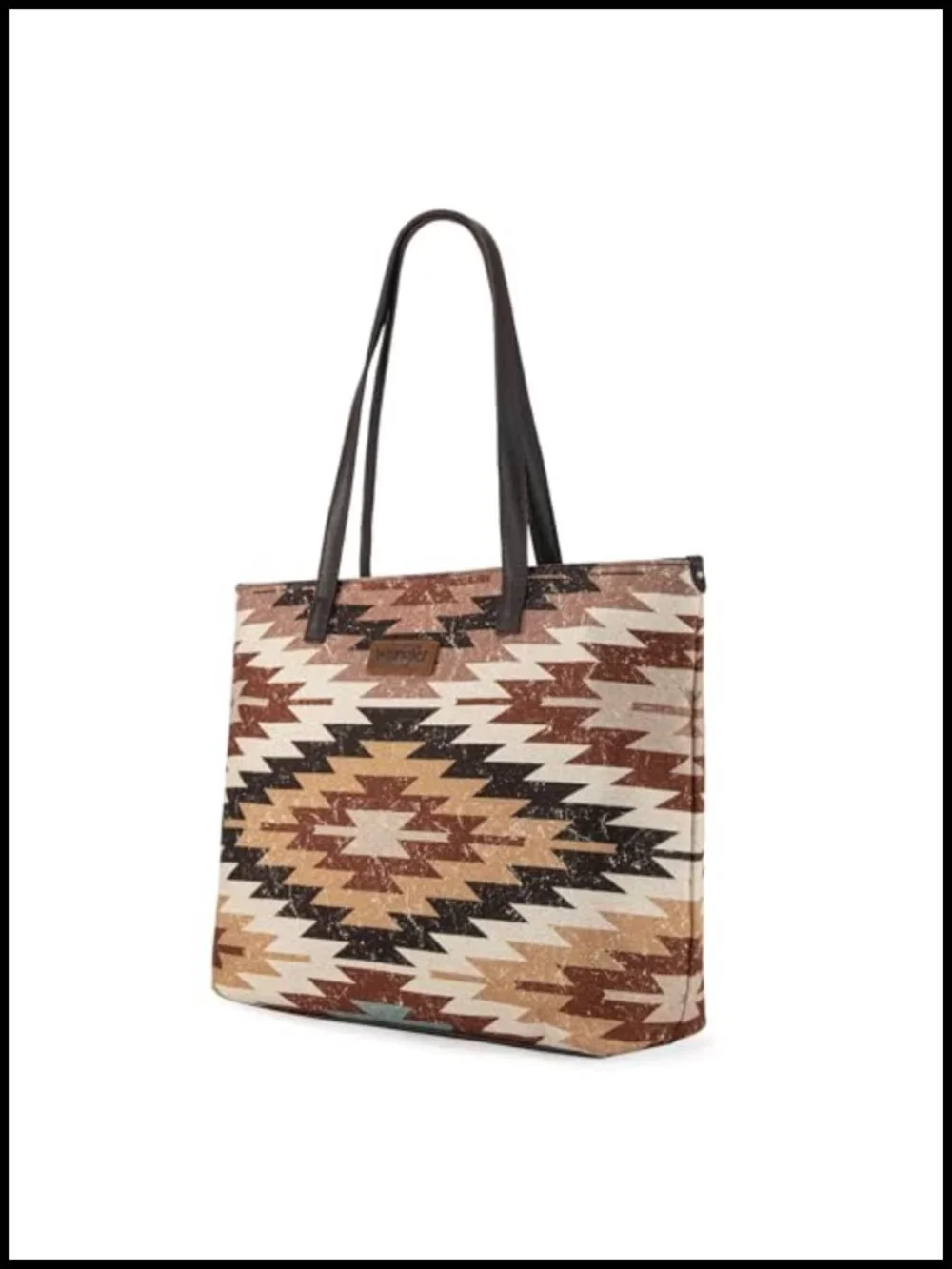 Aztec Print Canvas Tote Bag with Leather Handles for Work & Travel